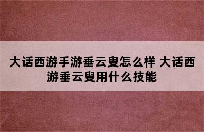 大话西游手游垂云叟怎么样 大话西游垂云叟用什么技能